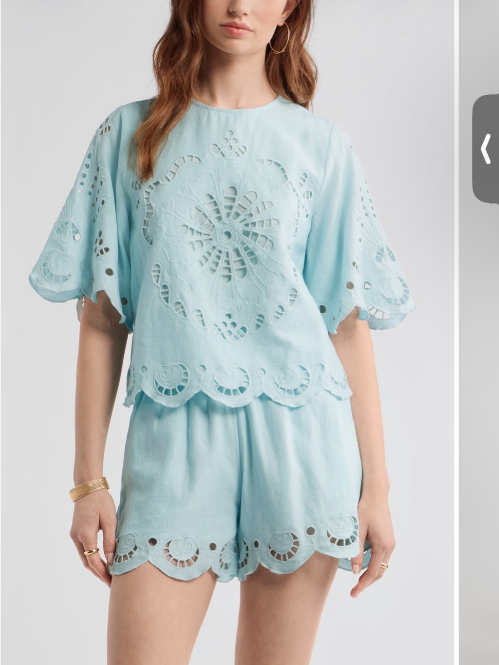 NWT Treasure & bond XS Blue Eyelet Linen-Blend Women's Top